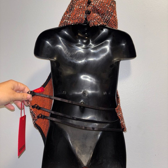 NWT Coucoo Backless Mini Orange Dress Tweed Size S - Picture 5 of 5